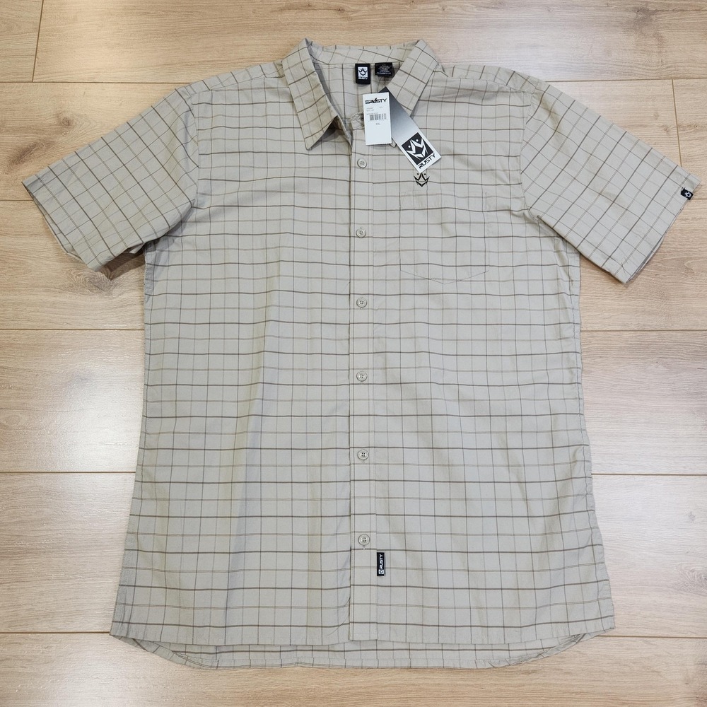 Rusty Shirt Mens 2XL Beige Check Short Sleeve Button Up Woven Plaid Casual